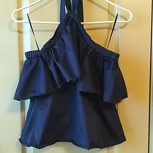 Halter Ruffle Crop Top in Navy
